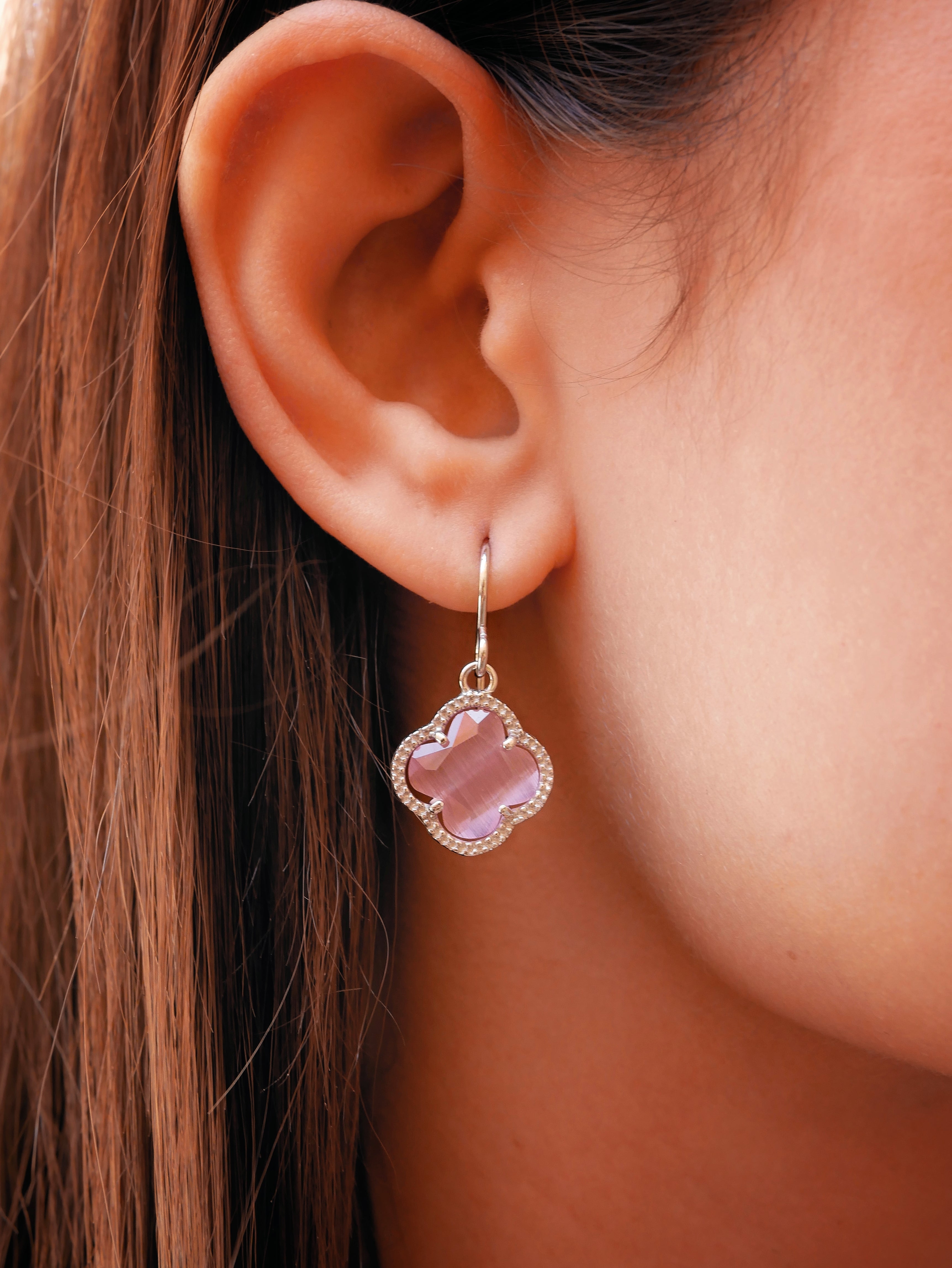 CLOVERLEAF Rose Gold Earrings with Pink Quartz
