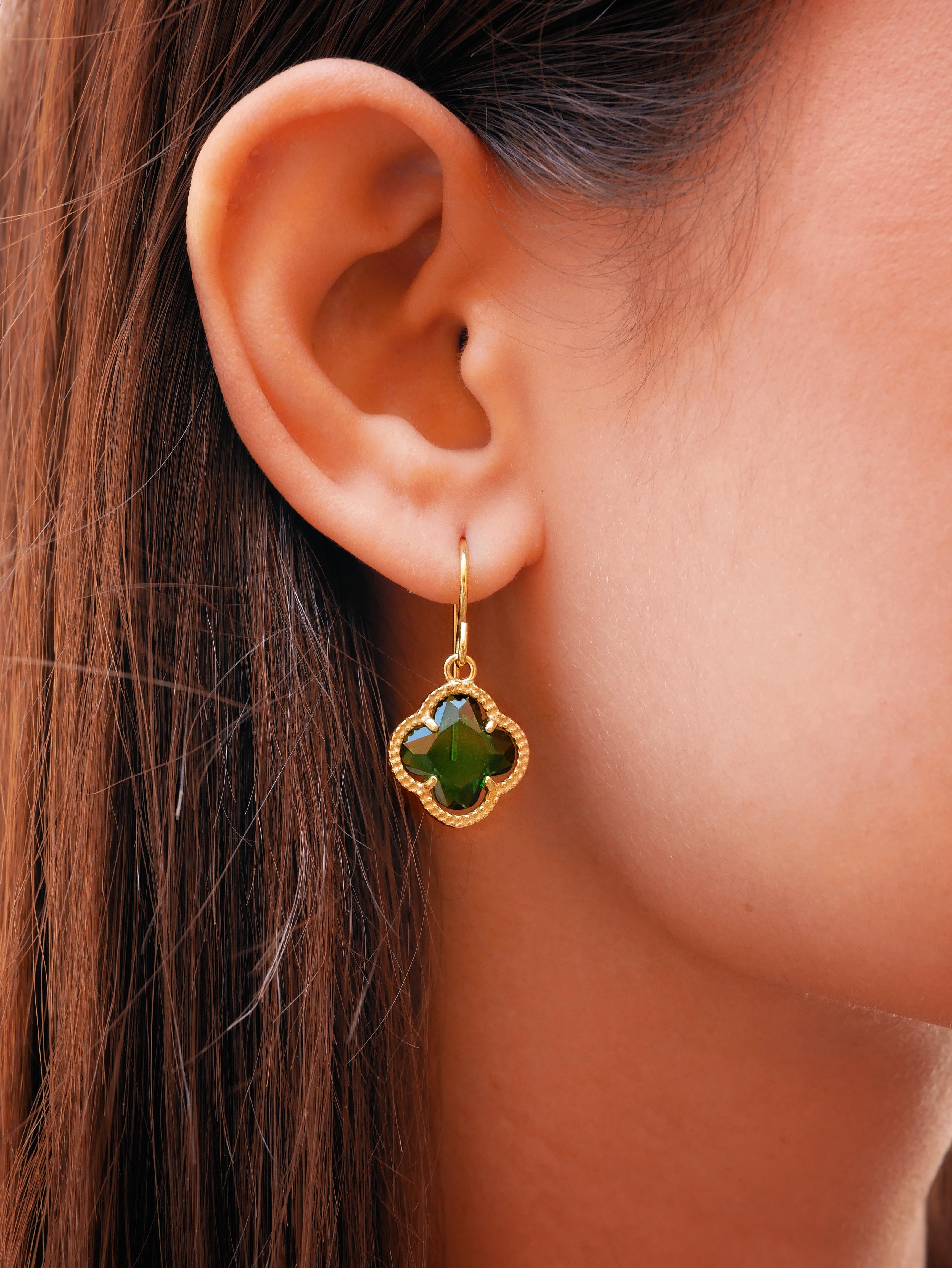 CLOVERLEAF Rose Gold Earrings with Emerald Quartz