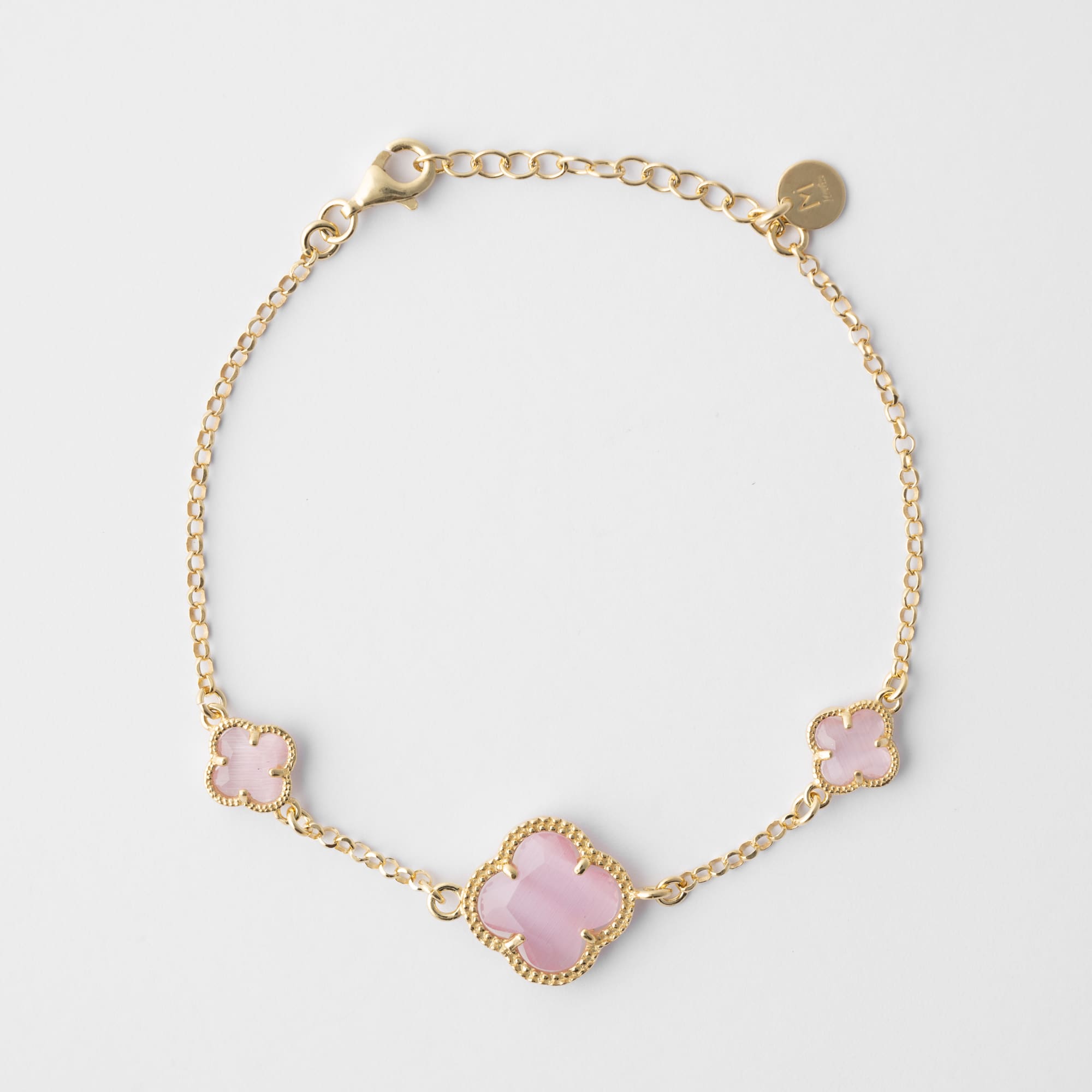 CLOVER gold bracelet with pink quartz