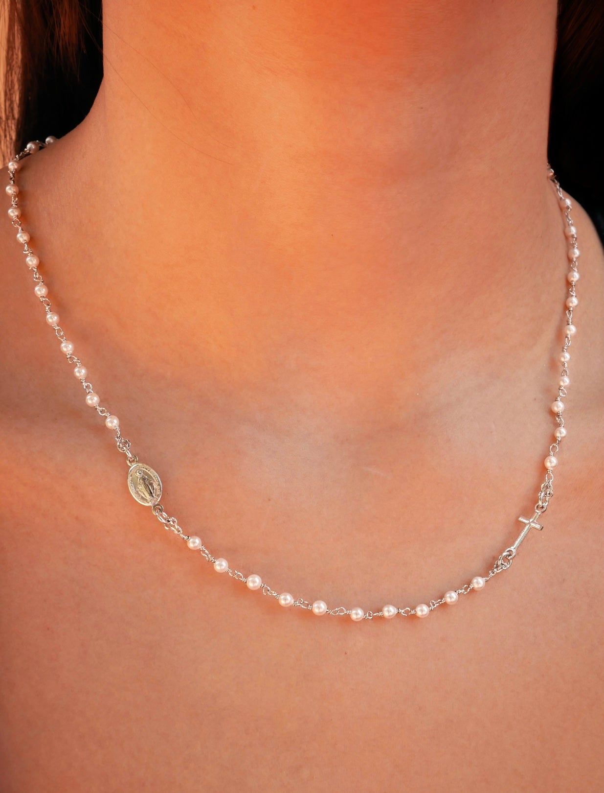 Collana ROSARY placcato oro rosa con perle bianche NCN603R/W