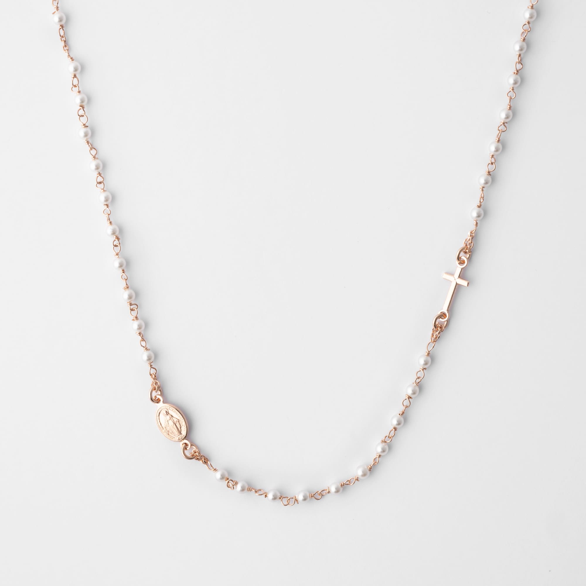Collana ROSARY placcato oro rosa con perle bianche NCN603R/W