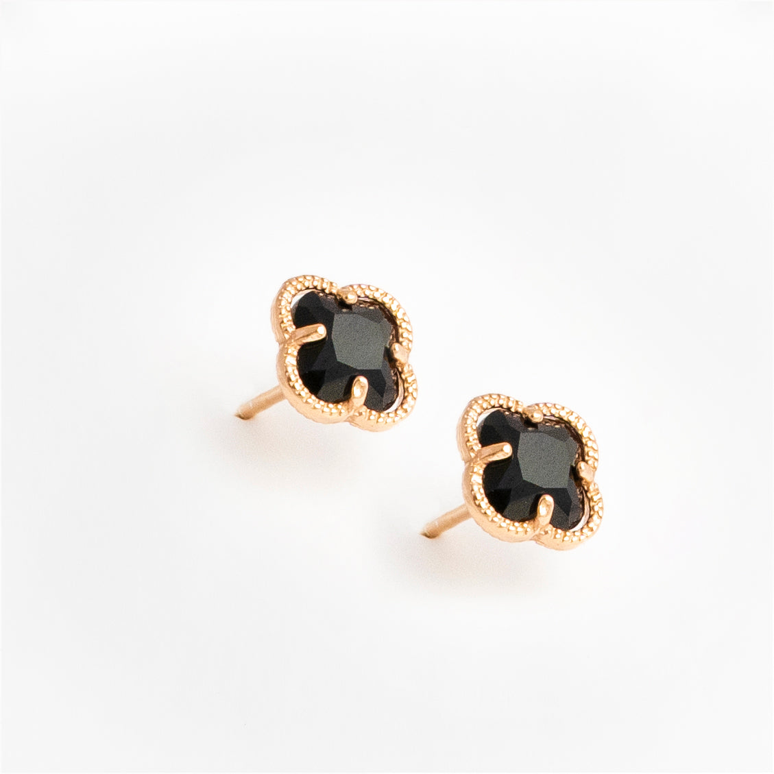 CLOVER Gold Earrings with Black Quartz