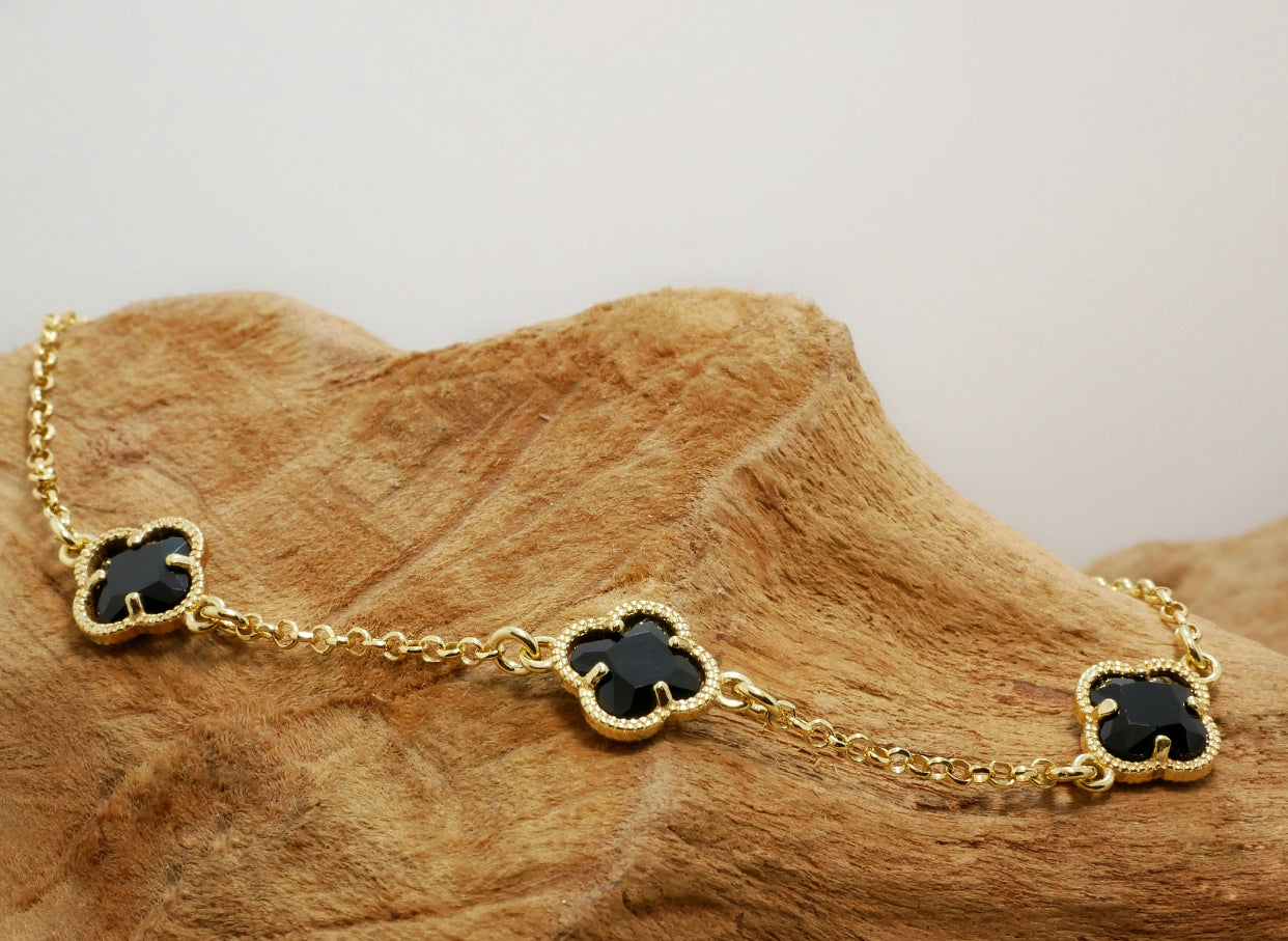 CLOVER Gold Bracelet with Black Quartz