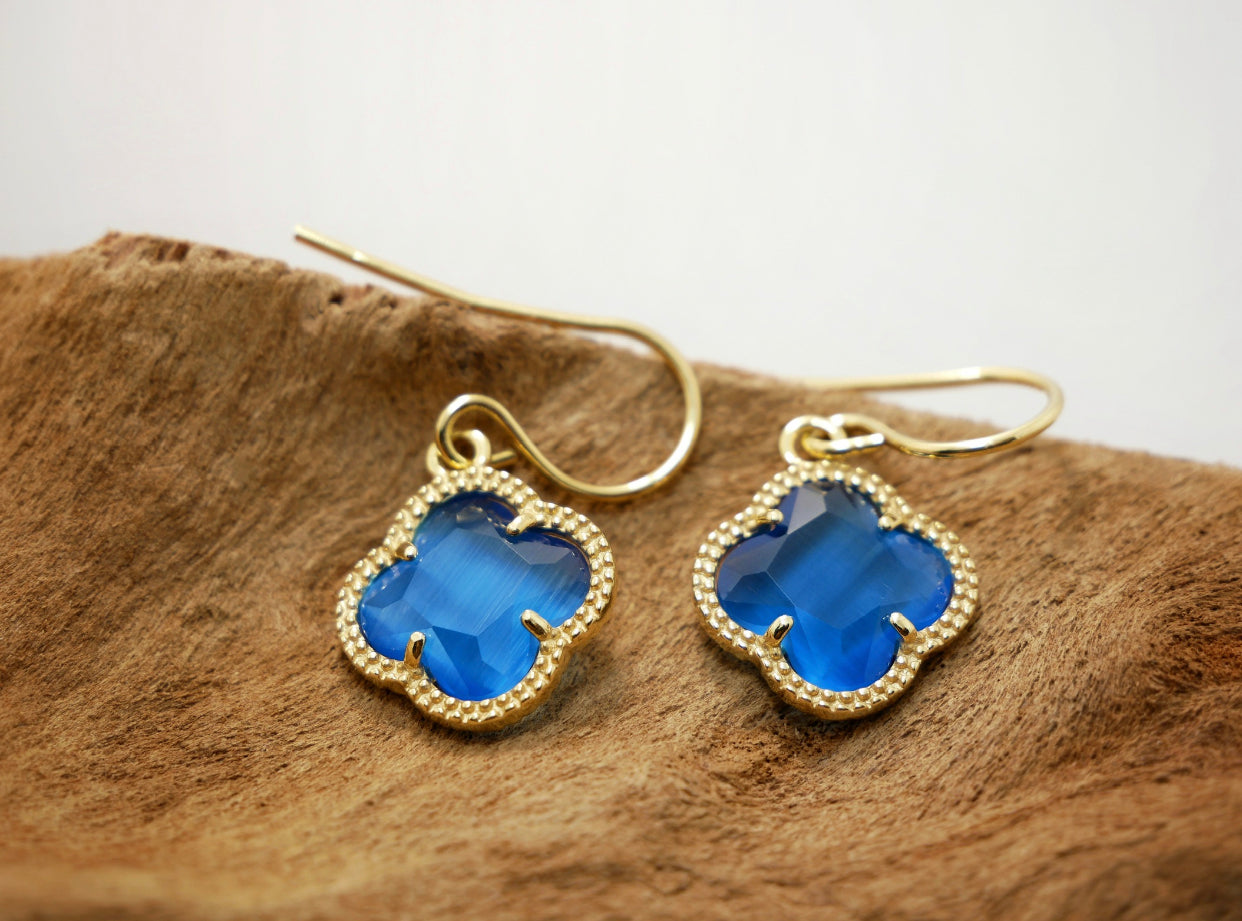 CLOVERLEAF Gold Earrings with Blu Quartz