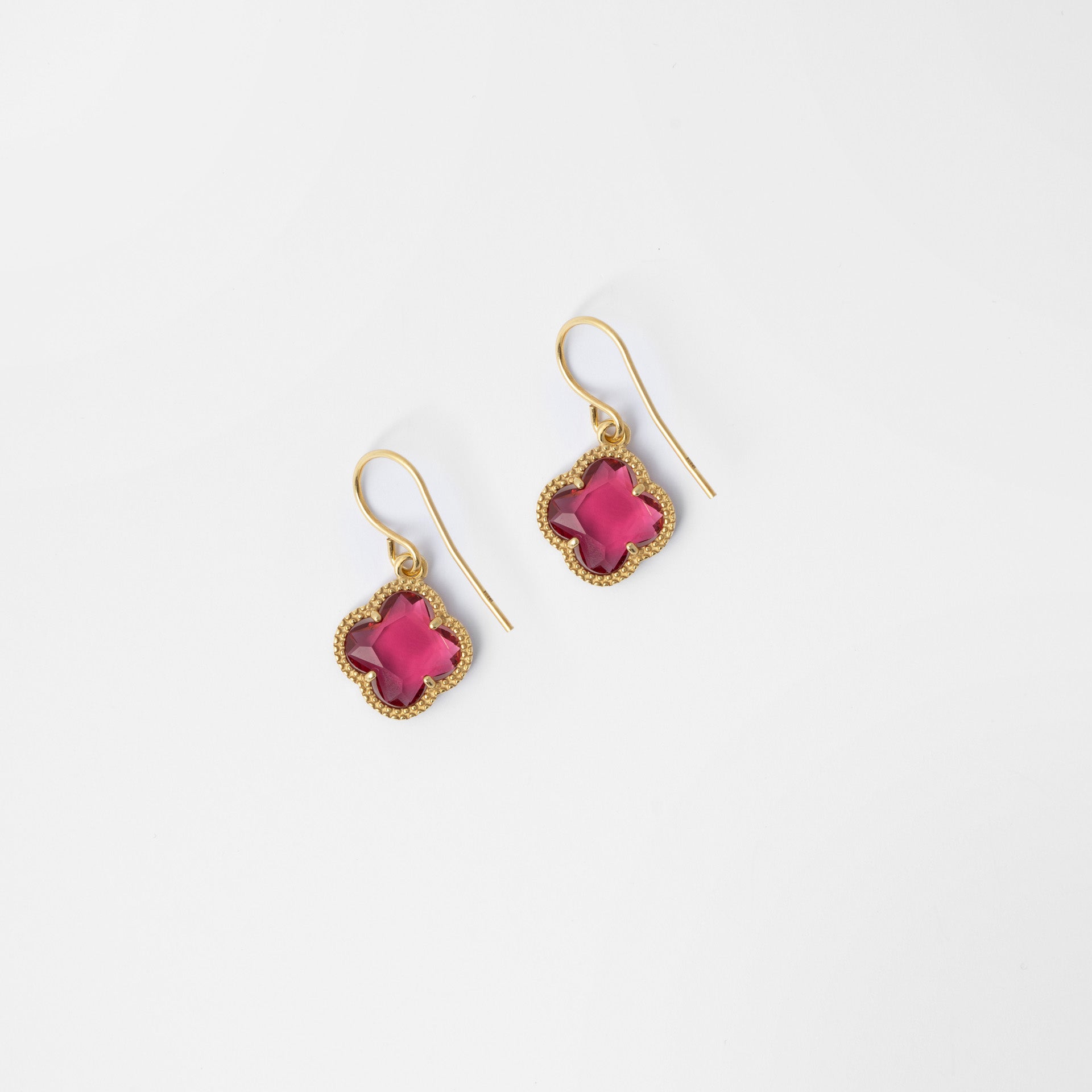 CLOVER  Gold Earrings with RED Quartz