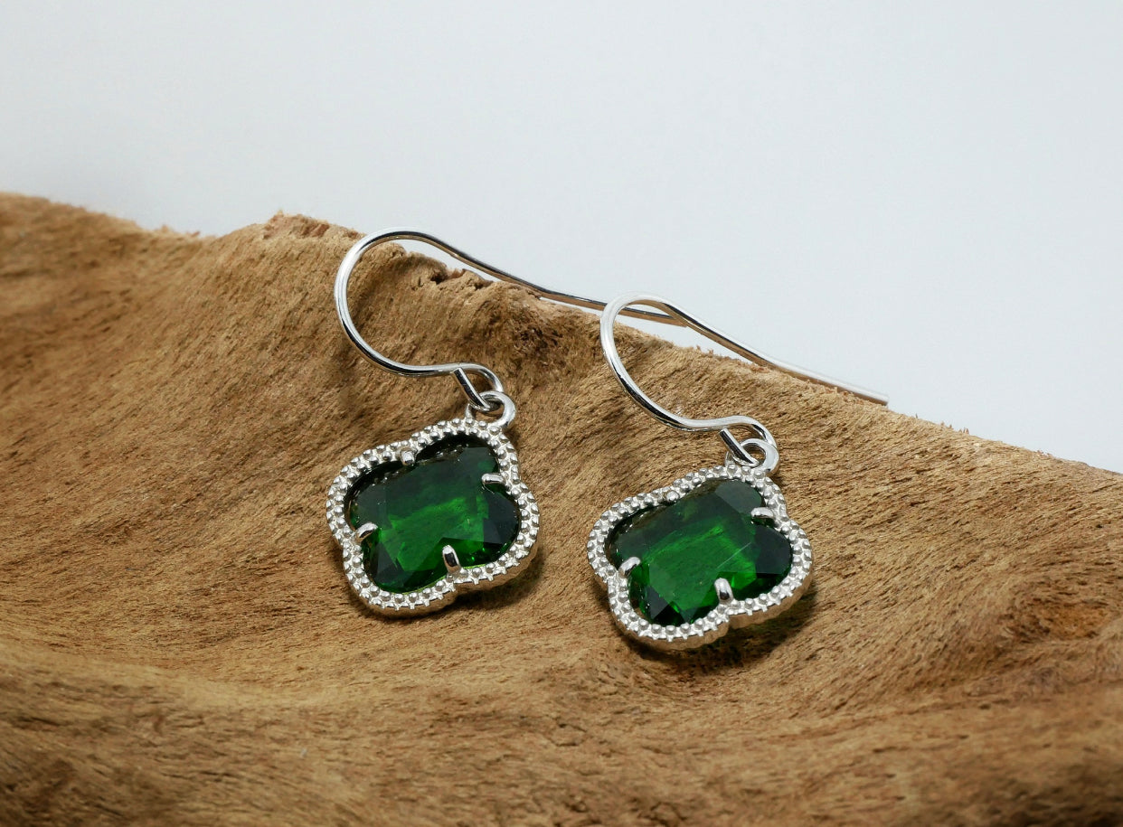 CLOVER Rose Gold Earrings with Emerald Quartz