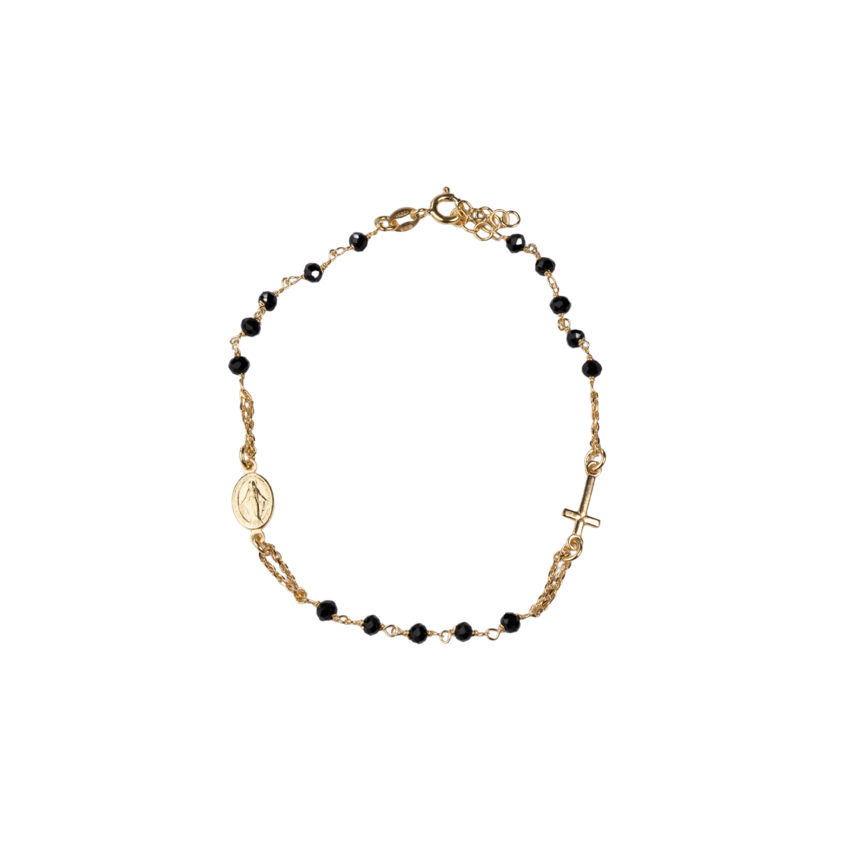 ROSARY bracelet gold plated with obsidian diamond cut's beads NCB603G/B