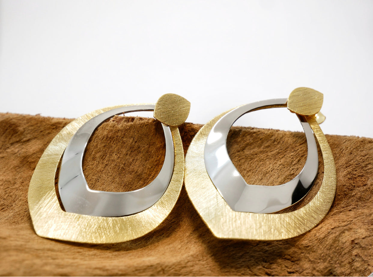 Silver gold wave earrings