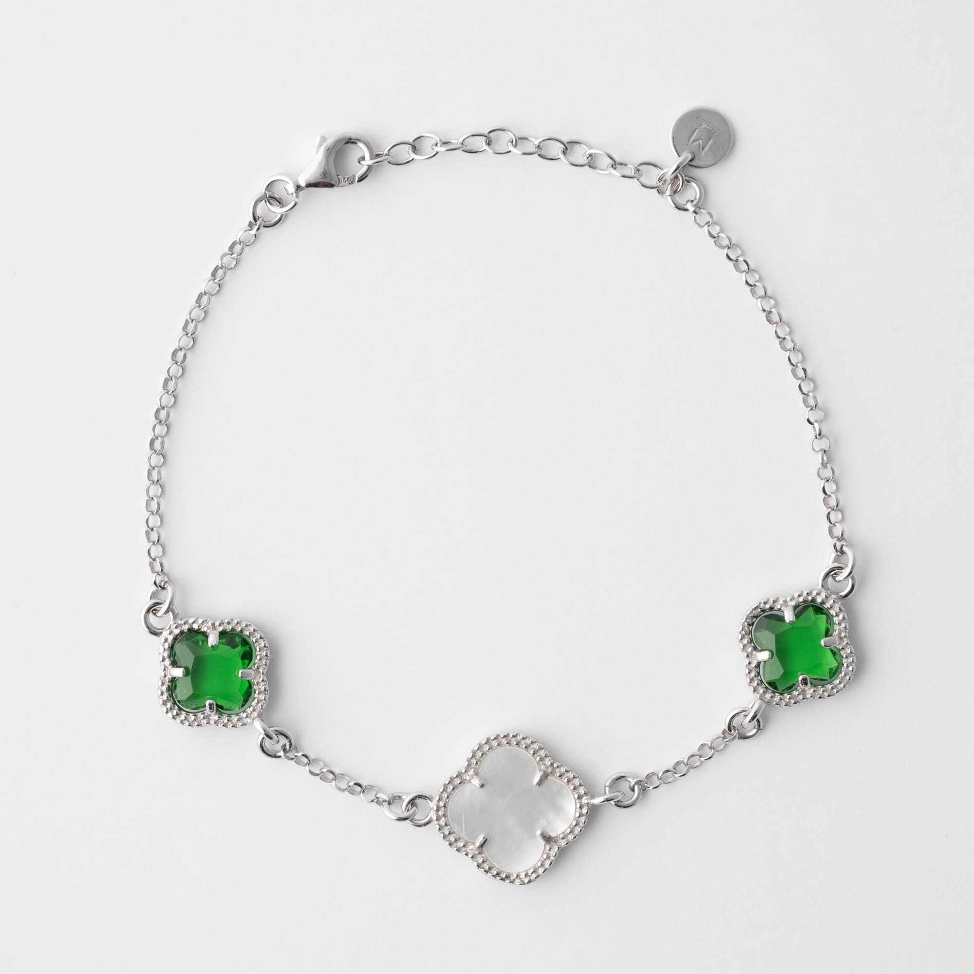 Clover bracelet with emerald quartz and mother of pearl