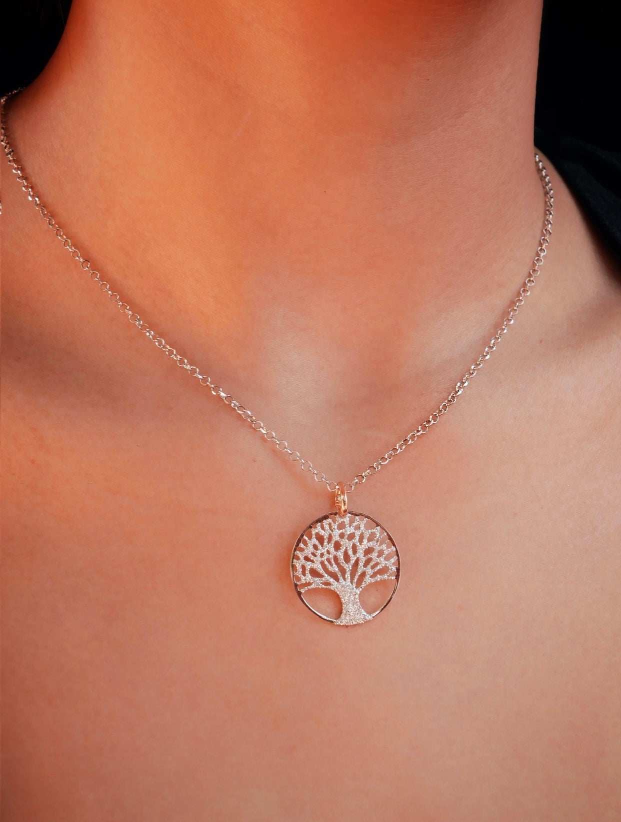 TREE OF LIFE Glitter 'Tree of Life' Necklace Rose Gold CMN401R