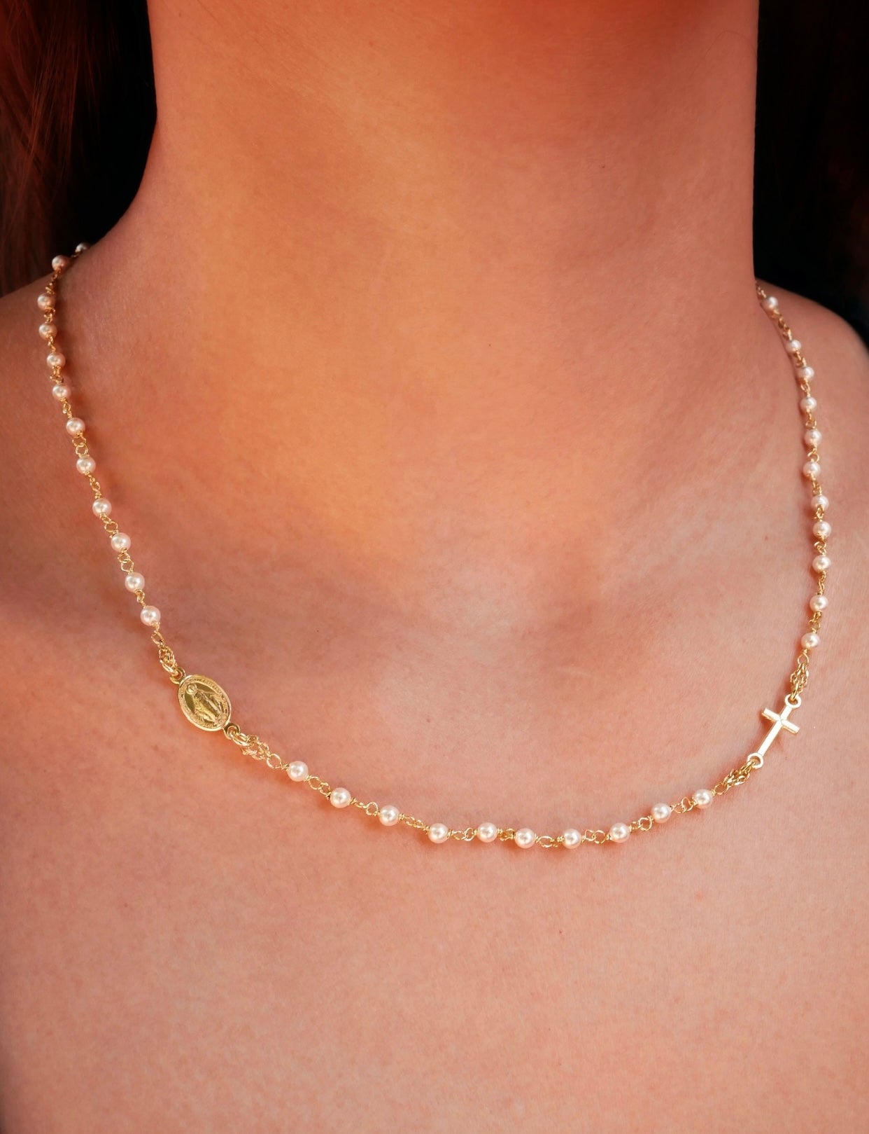 Collana ROSARY placcato oro rosa con perle bianche NCN603R/W