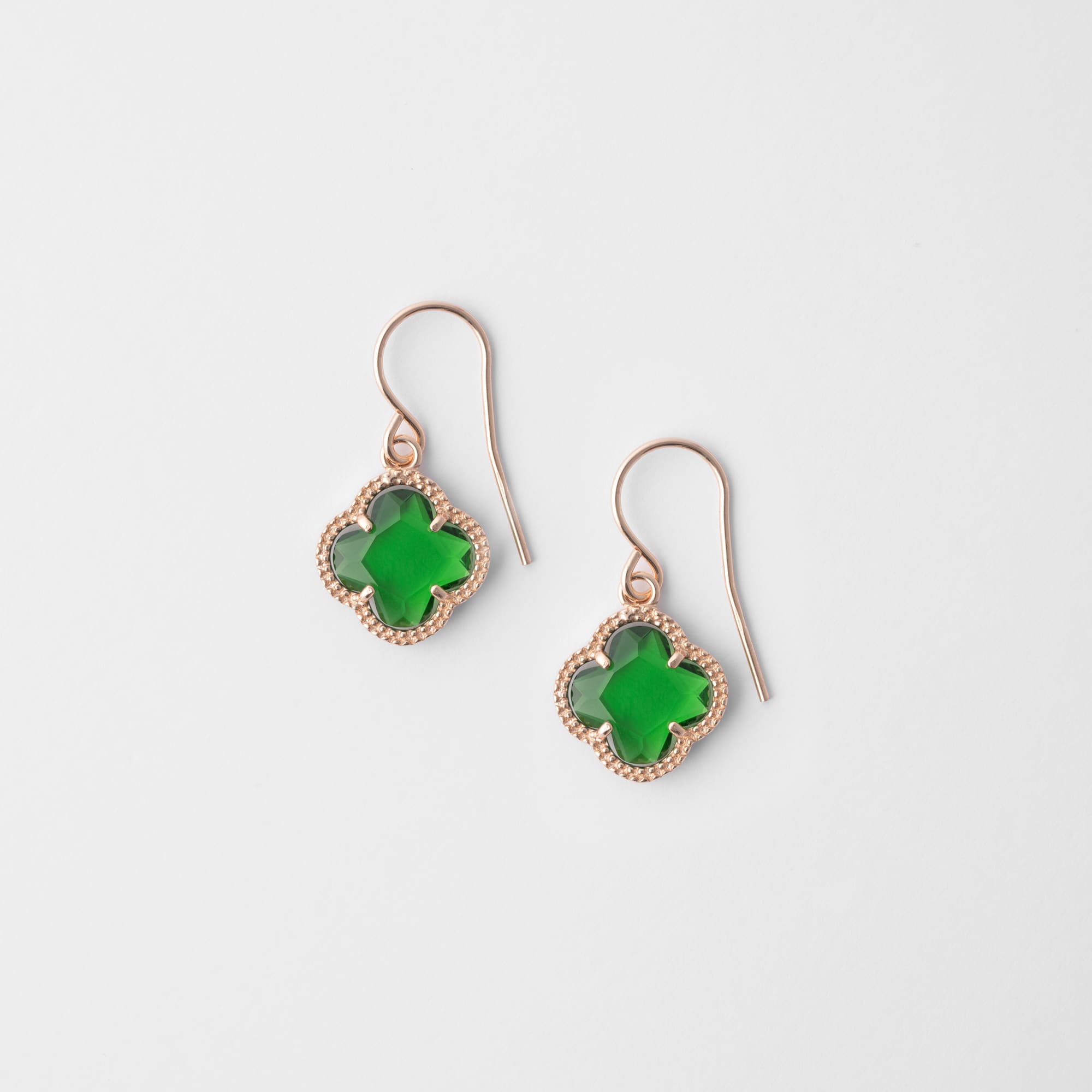 CLOVER Rose Gold Earrings with Emerald Quartz