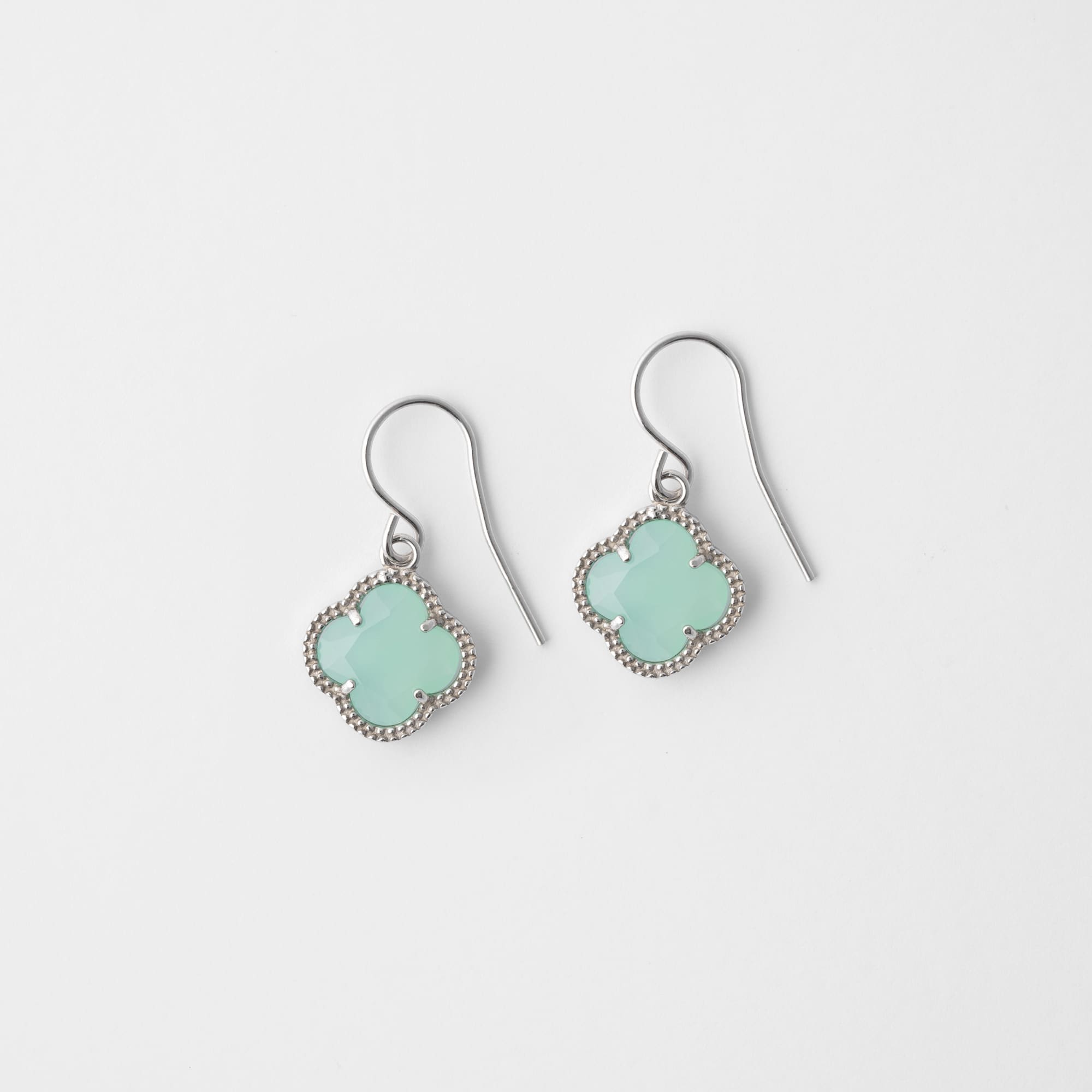 CLOVER Silver Earrings with Green Quartz
