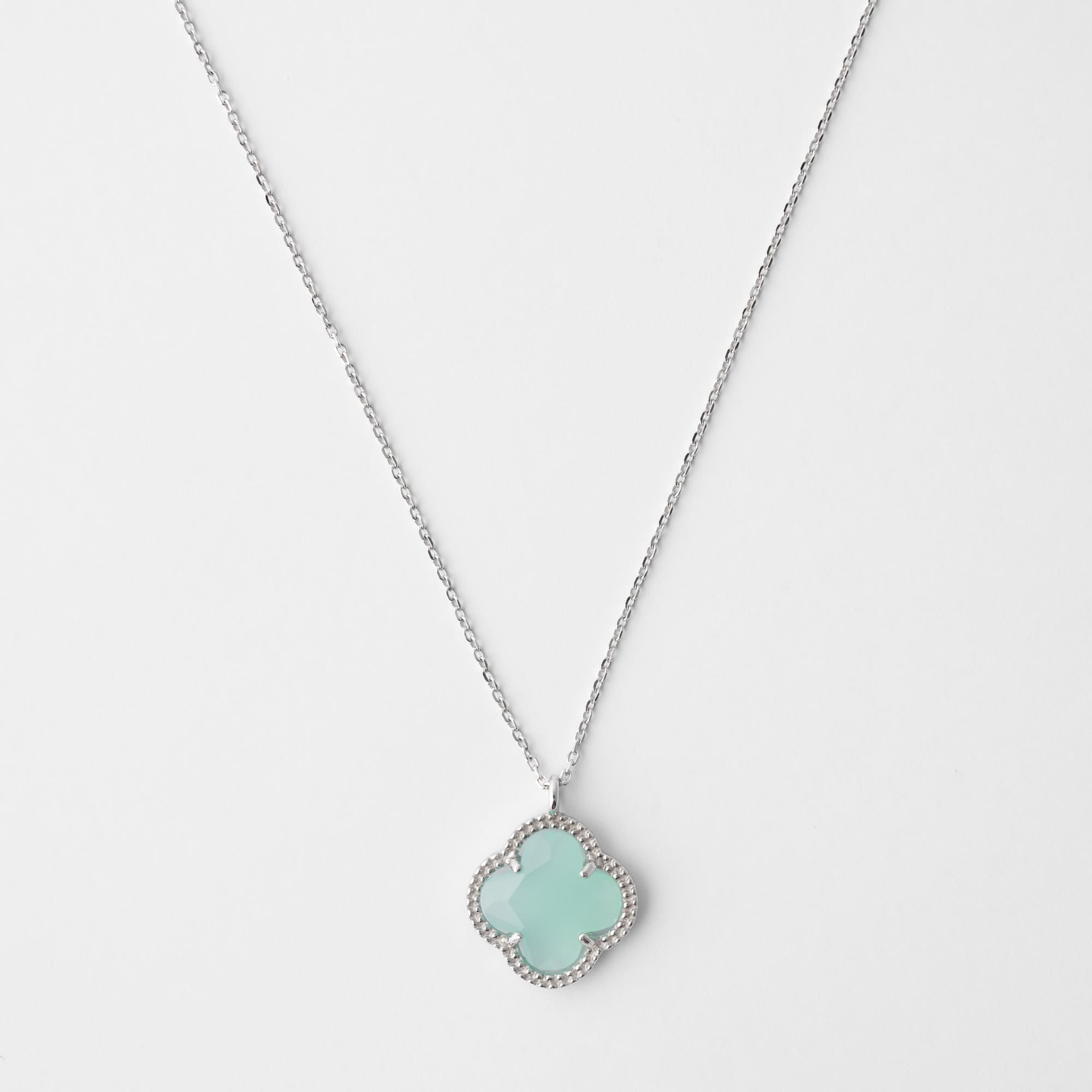 CLOVER Silver Necklace with Green Quartz
