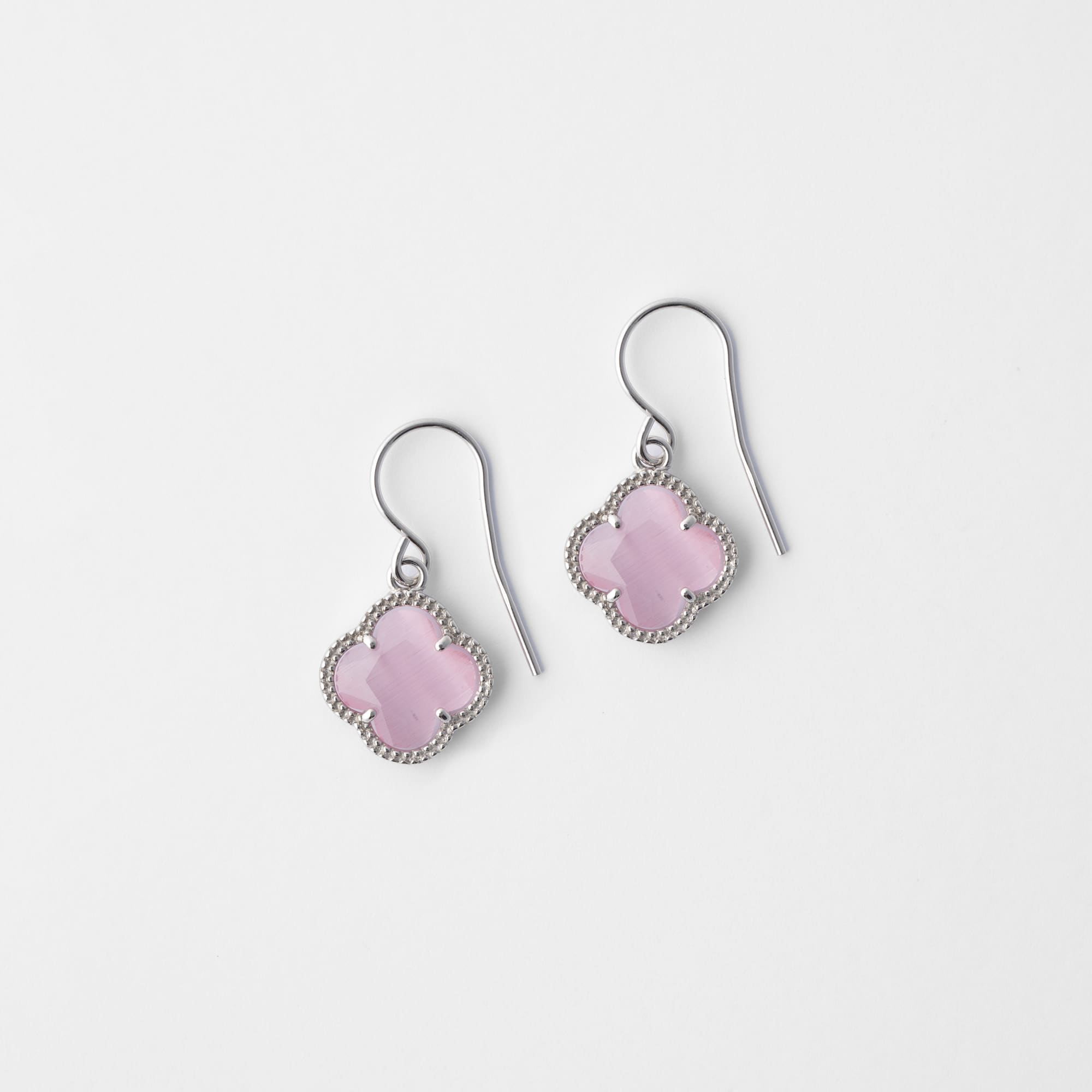 CLOVER Rose Gold Earrings with Pink Quartz