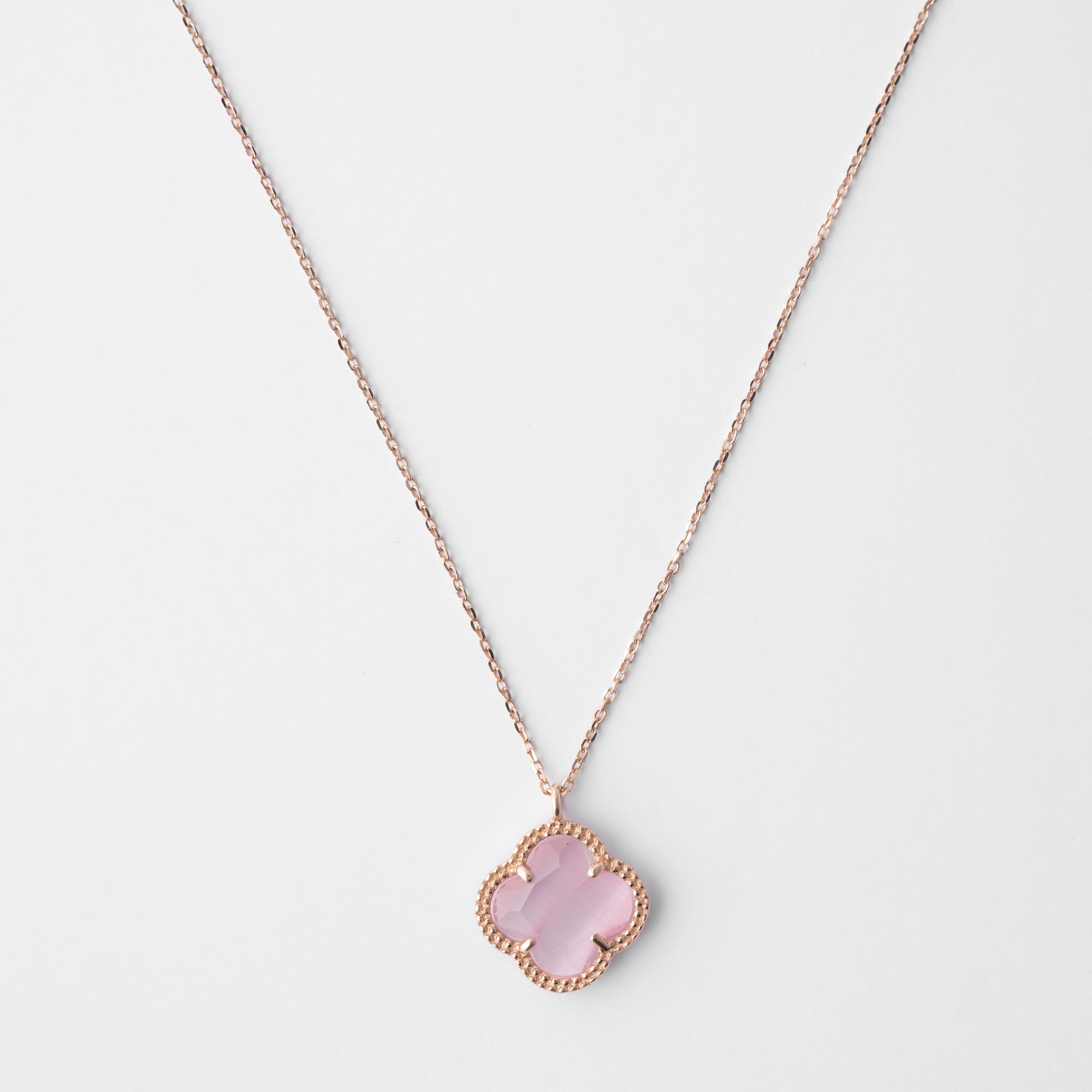 CLOVER Silver Necklace with Pink Quartz