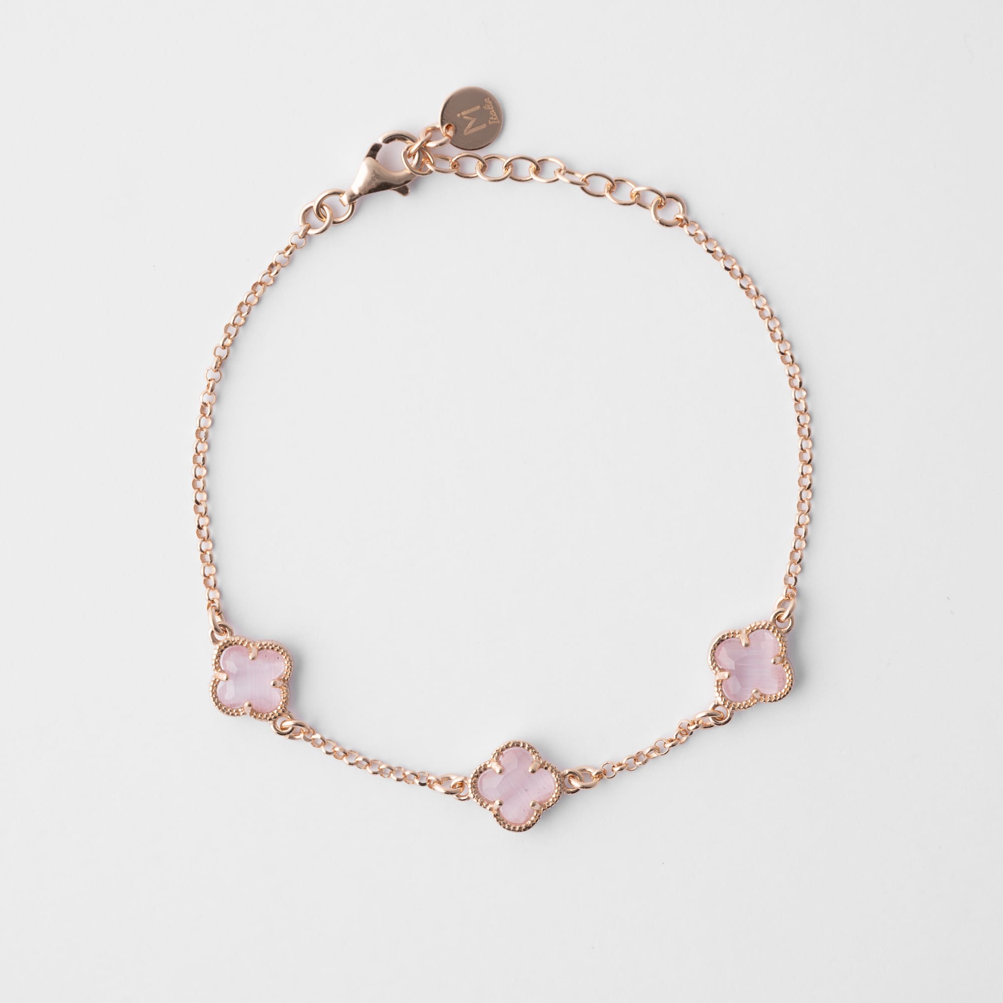 CLOVER Silver Bracelet with Pink Quartz