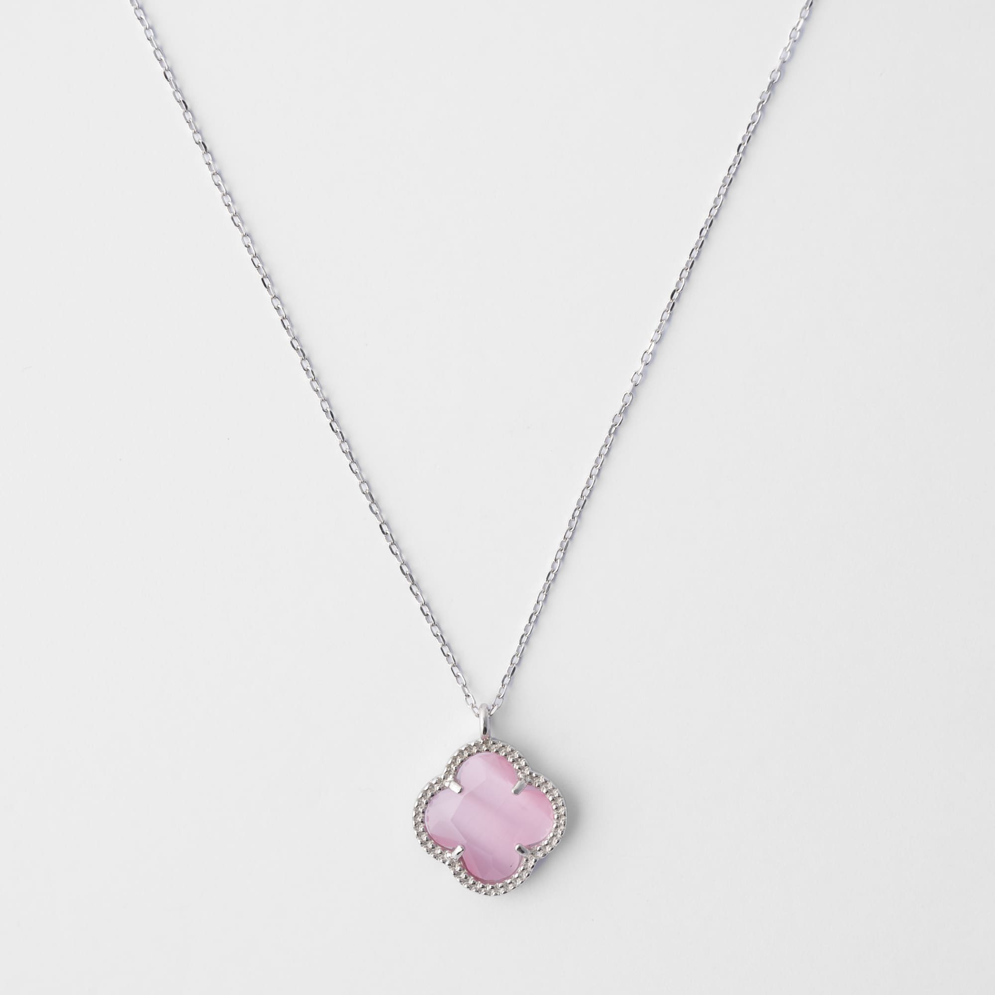 CLOVER Necklace with Pink Quartz
