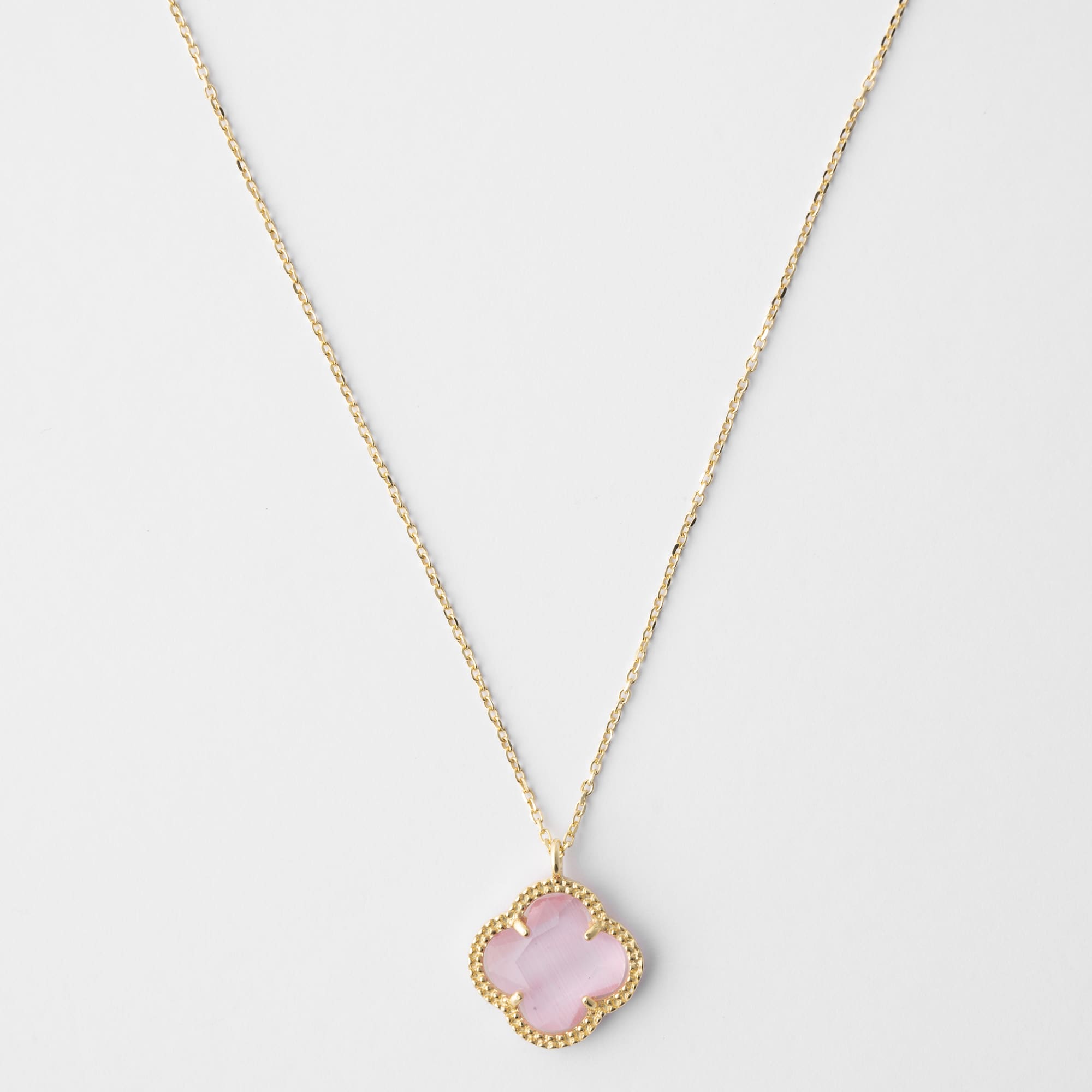 CLOVER Silver Necklace with Pink Quartz