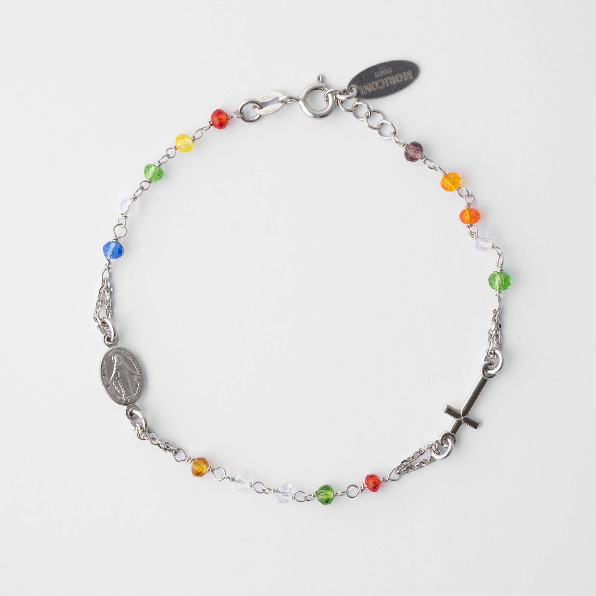 ROSARY Bracelet with Multicolour Crystals Silver