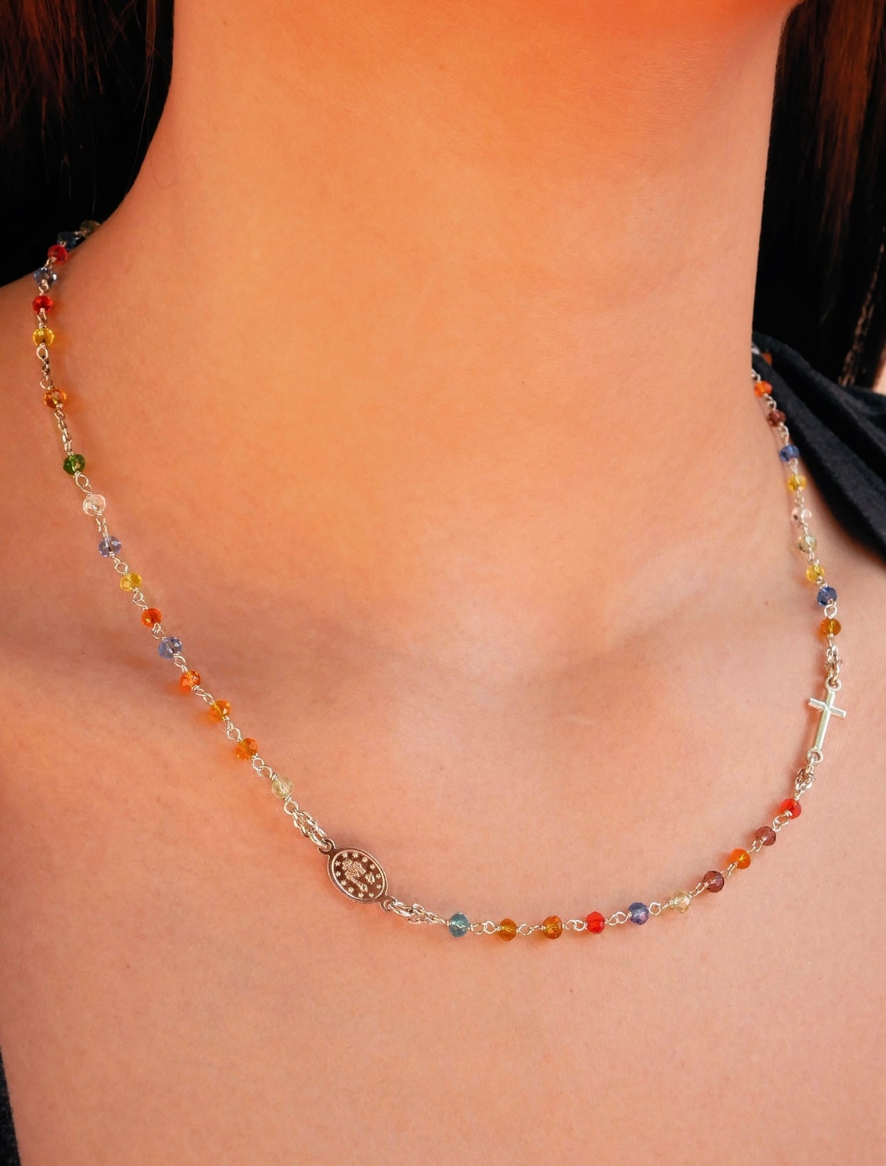 ROSARY Necklace with Multicolours Crystals
