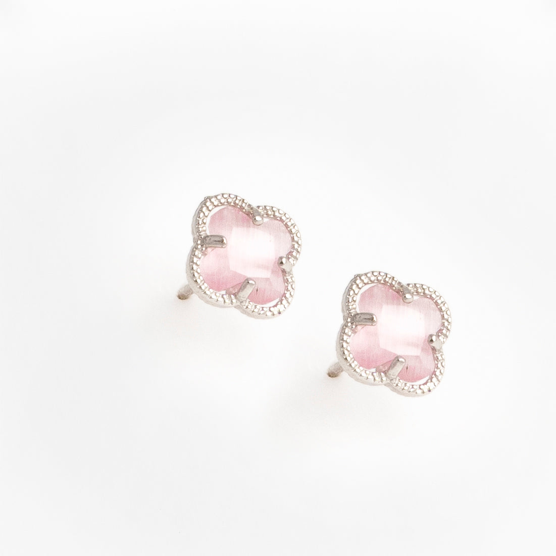 CLOVER Silver Earrings with Pink Quartz