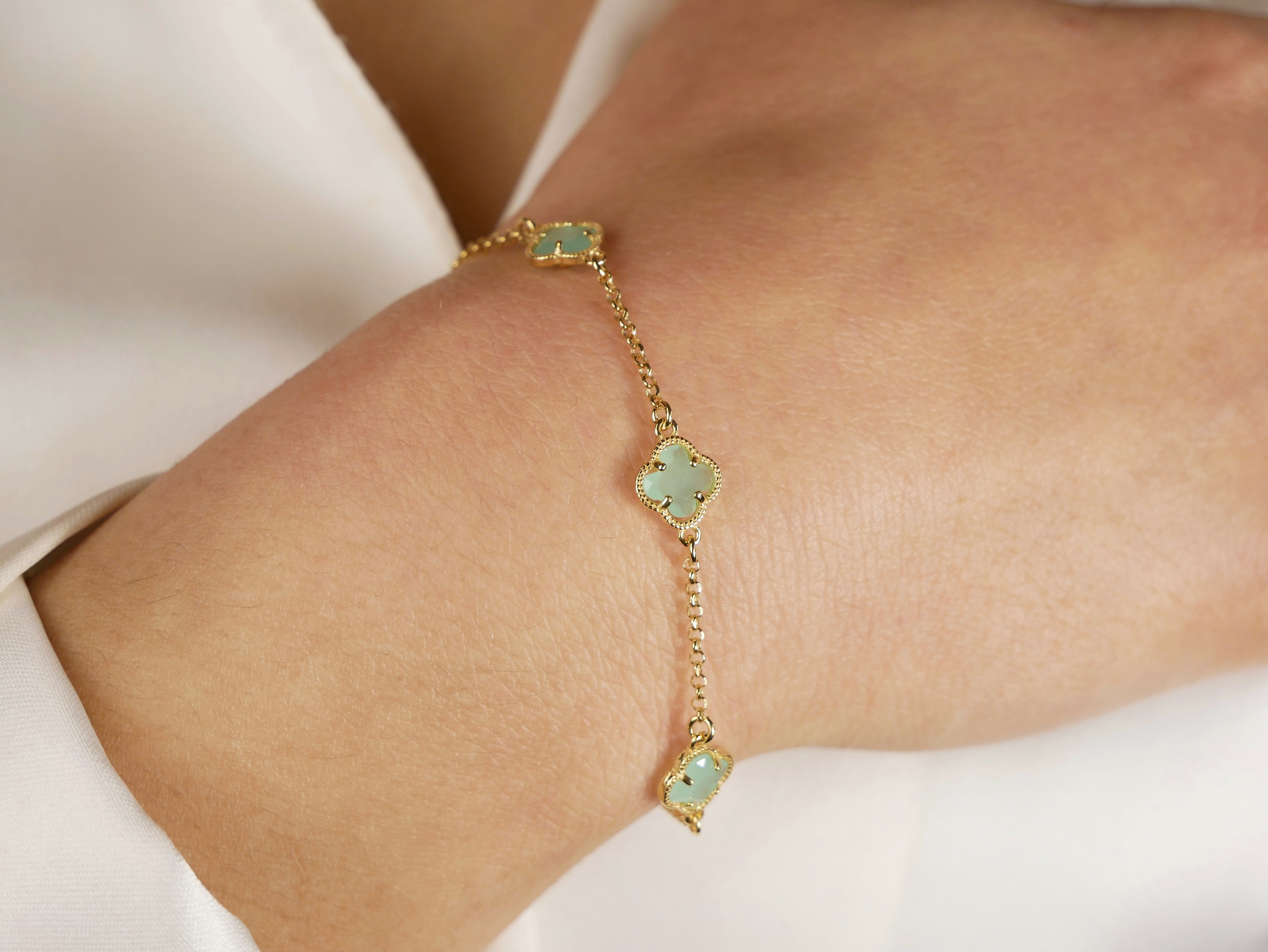 CLOVER Gold Bracelet with Green Quartz