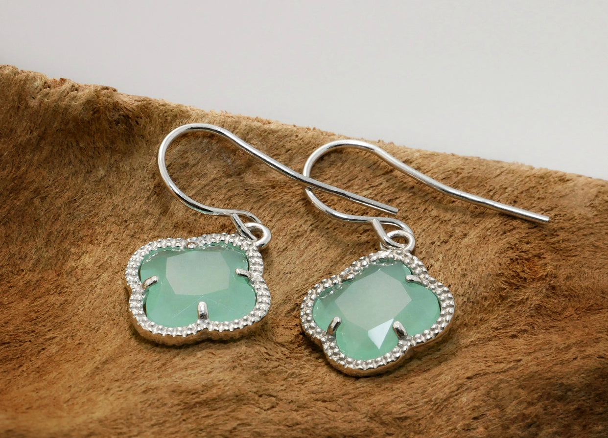 CLOVER Silver Earrings with Green Quartz