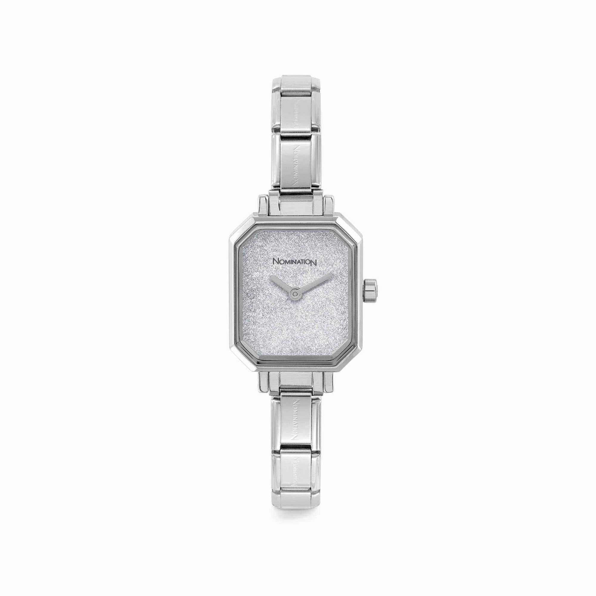 PARIS watch with steel strap RECTANGULAR Silver Glitter Dial