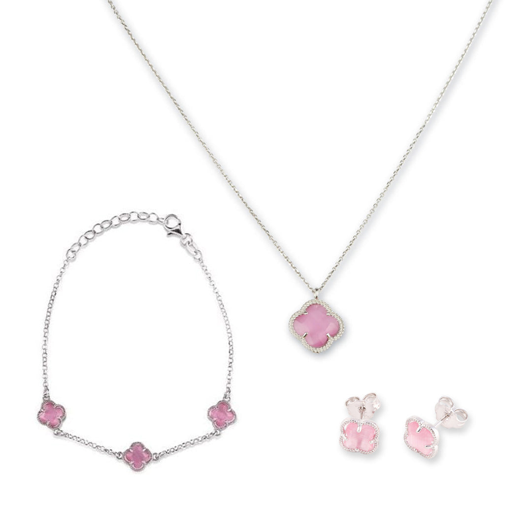 CLOVERLEAF Silver and Pink Gift Set